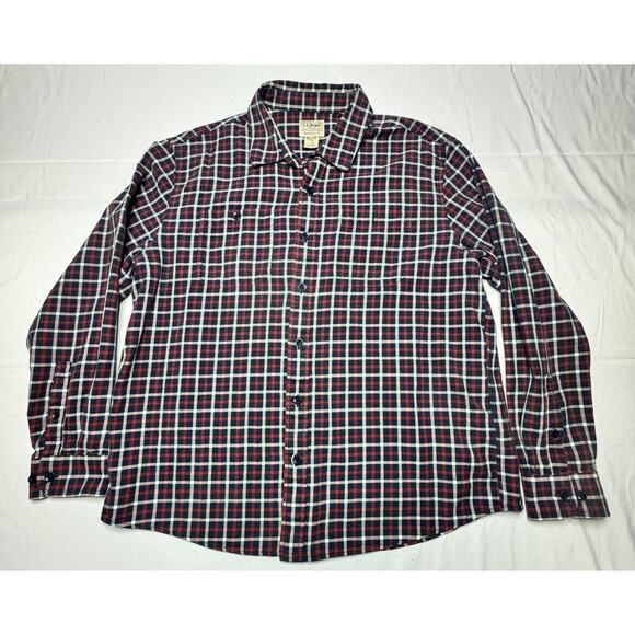 LL Bean Men's Long Sleeve Traditional Fit Blue Red Plaid Flannel Shirt - Size L - Picture 1 of 3